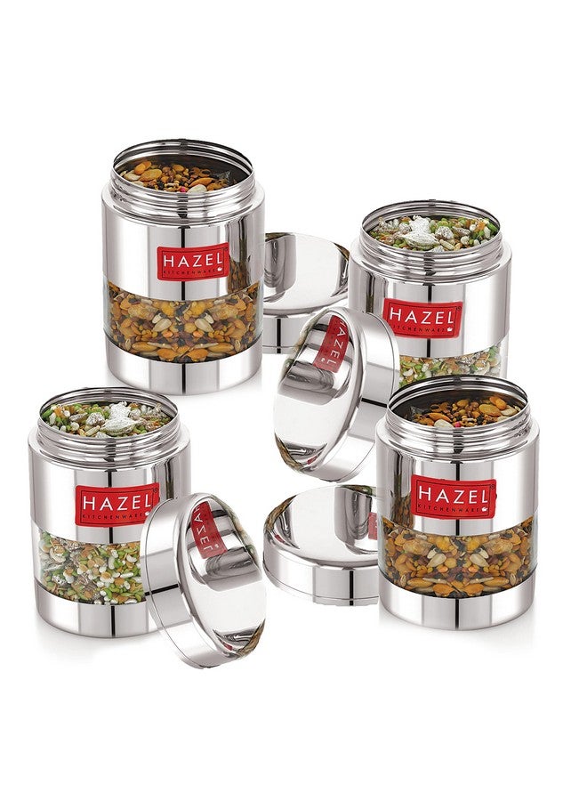 Hazel حاوية مخواس من الفولاذ المقاوم للصدأ هازيل | 170 مل حاويات صغيرة شفافة لمجموعة تخزين المطبخ | برطمانات شفافة محكمة الإغلاق، مجموعة من 4 - Image 1