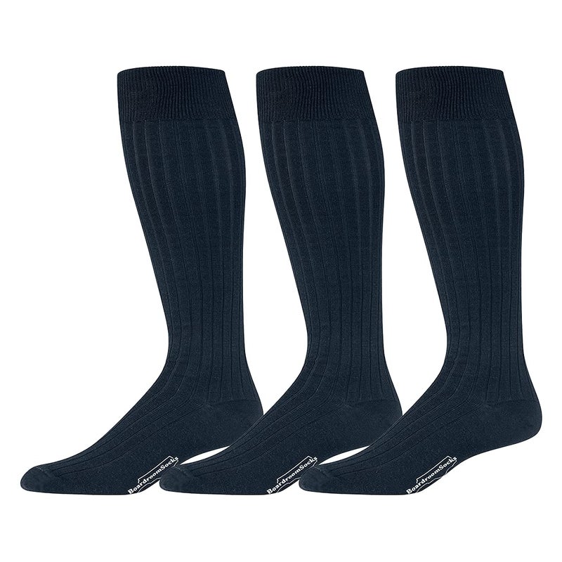 Merino Wool Dress Socks for Men â€“ Over-the-Calf, Ribbed Wool Dress Socks for Menâ€™s Size 8-12 â€“ Comfortable and Breathable Socks with Reinforced Heel and Toe by Boardroom Socks, 3 Pairs of Dark Navy
