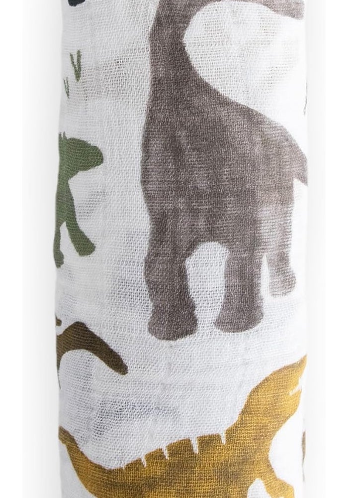 Little Unicorn Cotton Muslin Single Swaddle Blanket - Dino Friends Design - Image 5