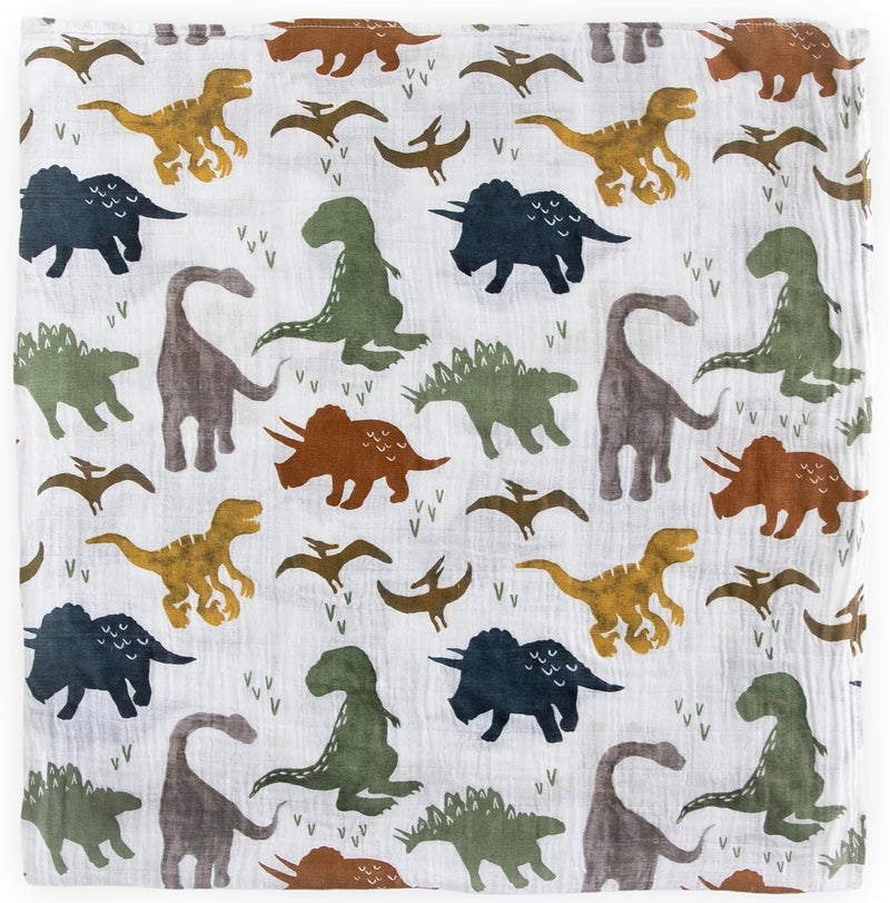 Little Unicorn Cotton Muslin Single Swaddle Blanket - Dino Friends Design - Image 4