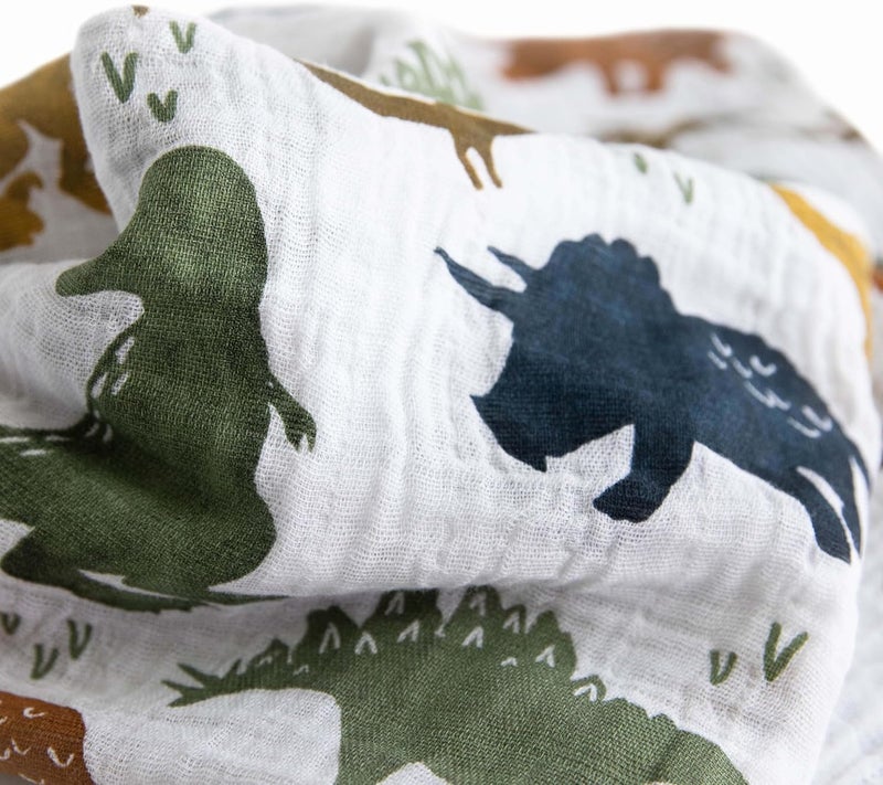 Little Unicorn Cotton Muslin Single Swaddle Blanket - Dino Friends Design - Image 2