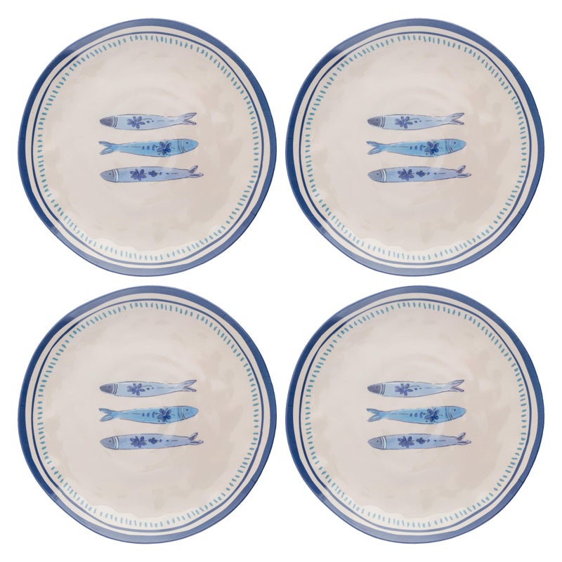 Karma, 8.75 inches Melamine Salad Plates Set of 4, Reusable Dishwasher Safe Plates for Outdoor and Indoor, Sardines - Image 1