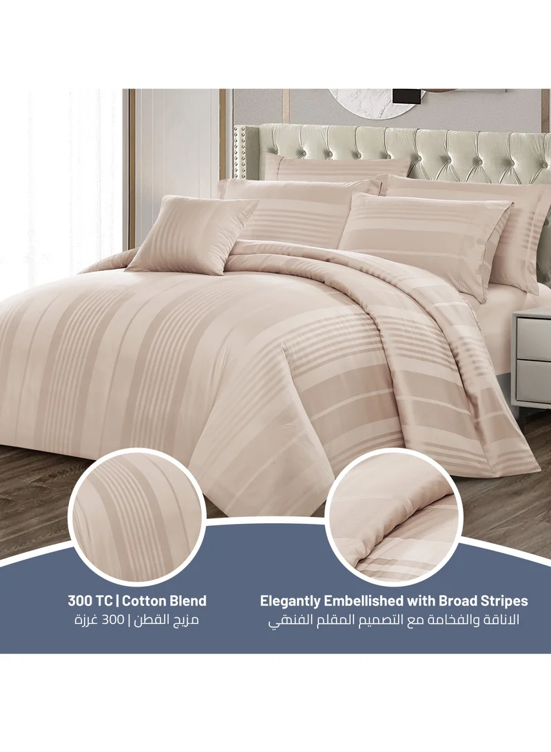 Donetella Comforter Set 8-Pieces Double Size Hotel Style All Season Cotton Blend Stripe Pattern Bedding Set With Removable Cover And Down Alternative Filling French Oak