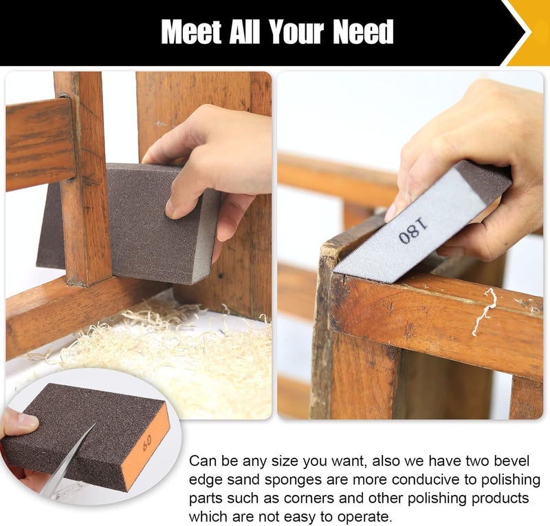 BOSHCRAFT 8 Pack Sanding Block, Single & Dual Angle Sanding Sponge Washable and Reusable Sanding Block for Wood Drywall Metal Glasses 60/80/120/180/220 Grit Sandpaper Block 2-3/4" × 5" - Image 5