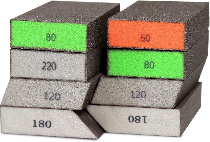 BOSHCRAFT 8 Pack Sanding Block, Single & Dual Angle Sanding Sponge Washable and Reusable Sanding Block for Wood Drywall Metal Glasses 60/80/120/180/220 Grit Sandpaper Block 2-3/4" × 5" - Image 1