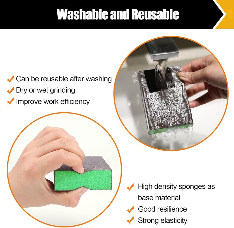 BOSHCRAFT 8 Pack Sanding Block, Single & Dual Angle Sanding Sponge Washable and Reusable Sanding Block for Wood Drywall Metal Glasses 60/80/120/180/220 Grit Sandpaper Block 2-3/4" × 5" - Image 4
