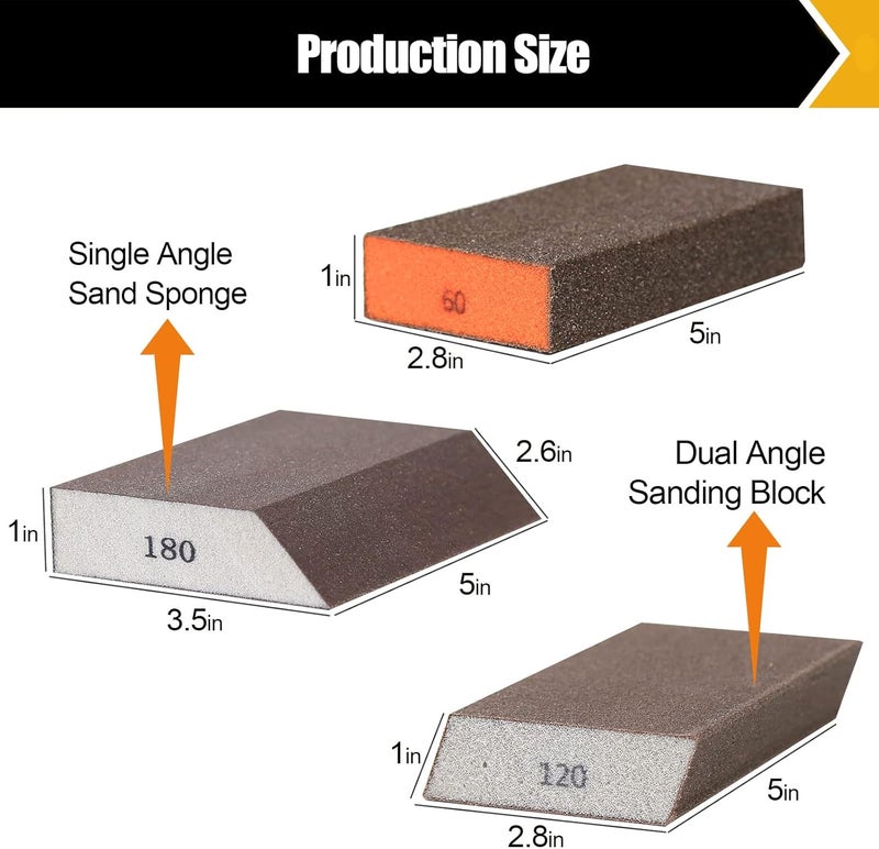 BOSHCRAFT 8 Pack Sanding Block, Single & Dual Angle Sanding Sponge Washable and Reusable Sanding Block for Wood Drywall Metal Glasses 60/80/120/180/220 Grit Sandpaper Block 2-3/4" × 5" - Image 3