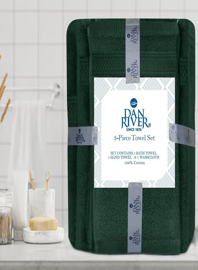 DAN RIVER 100% Ring Spun Cotton 3-Piece Towel Set, Hunter Green, Bath Towel, Hand Towel and Washcloths, 550 GSM - Soft, Absorbent Quick Dry Cotton Towels for Bathroom, Spa, and Gym - Image 2