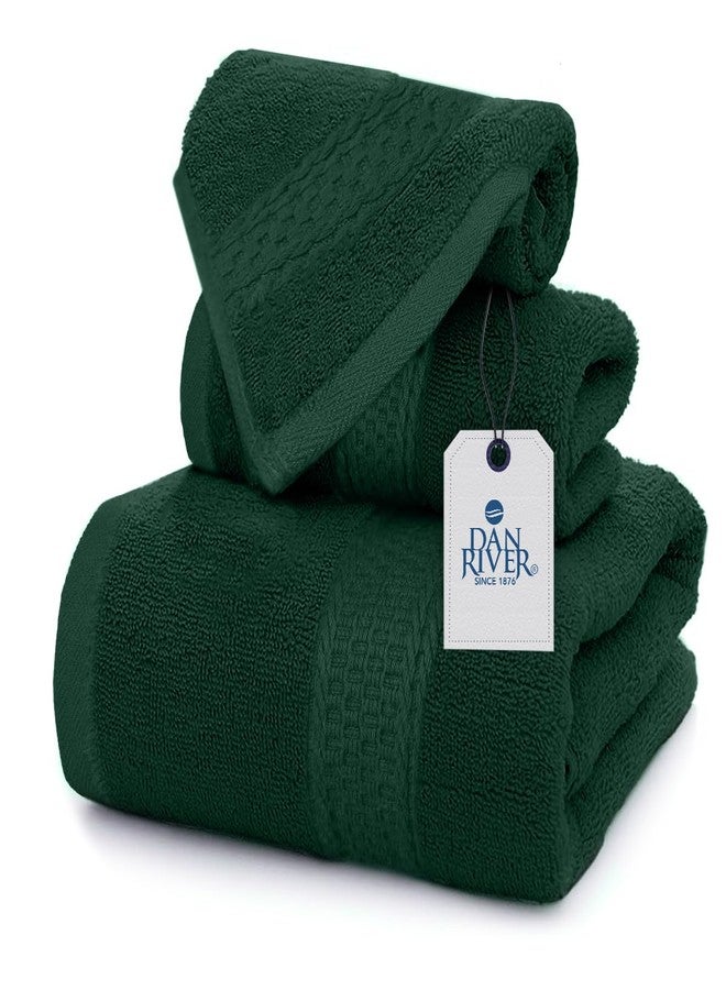 DAN RIVER 100% Ring Spun Cotton 3-Piece Towel Set, Hunter Green, Bath Towel, Hand Towel and Washcloths, 550 GSM - Soft, Absorbent Quick Dry Cotton Towels for Bathroom, Spa, and Gym - Image 1