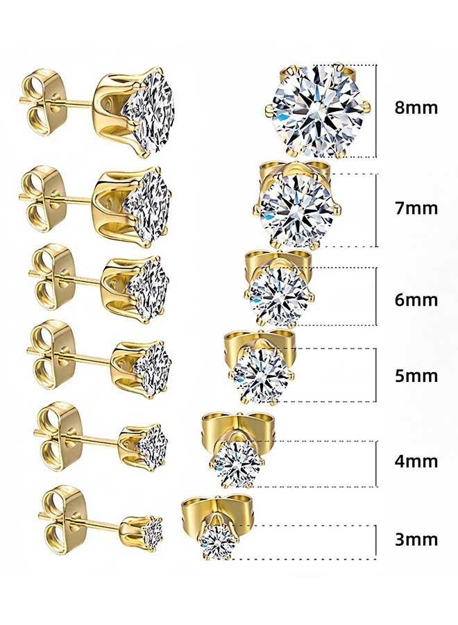 6 Pairs Hypoallergenic Surgical Steel Threaded Ear Studs for Cartilage, Helix, Lobe | Cubic Zirconia Flat Back Earrings for Women | Minimalist Everyday Jewelry Gifts - Image 1