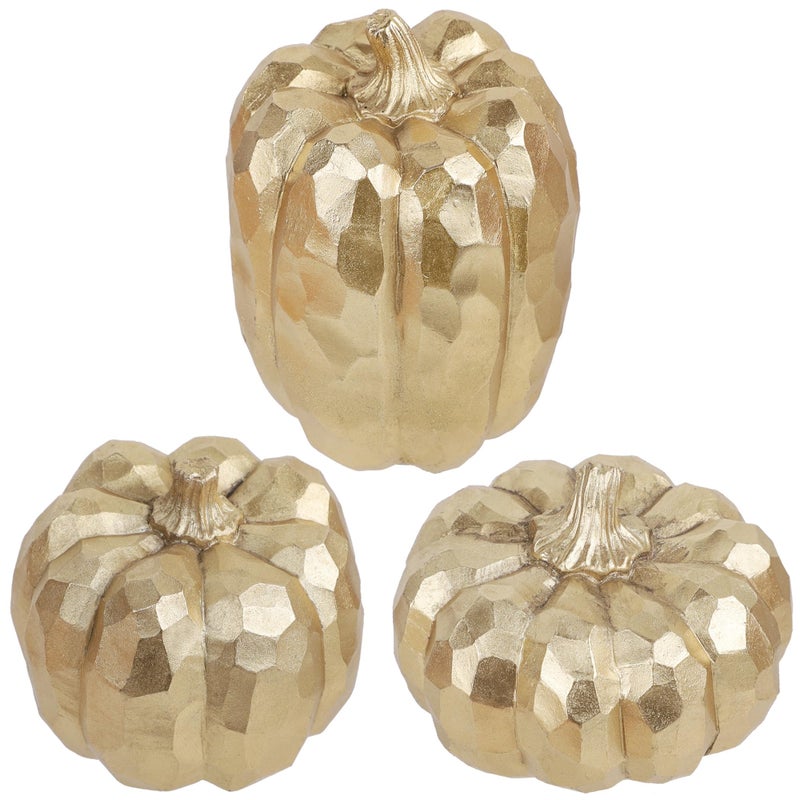 winemana 3 Pack Gold Pumpkins Thanksgiving Decorations Fall Decor for Home Table Fireplace Mantel Office Elegant Decorative Pumpkin Autumn Indoor Decor