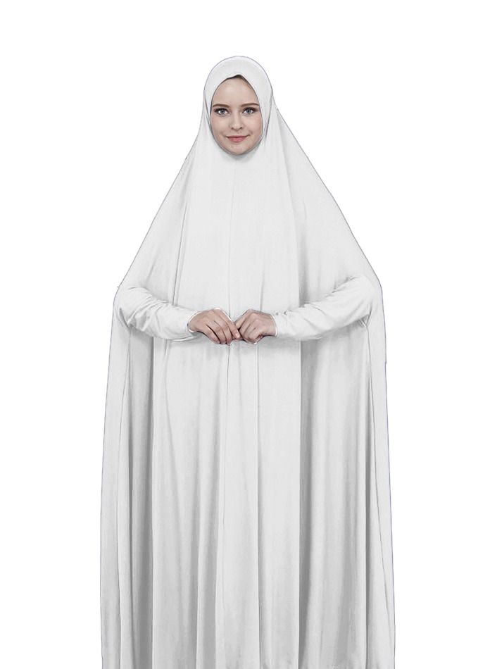Long Sleeves Abaya With Hijab White - Image 1