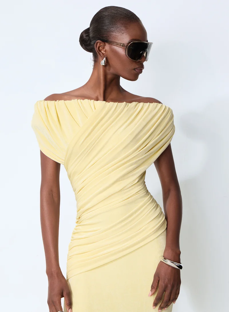 Sunfere  Made to Shine Yellow Off Shoulder Ruched Maxi Dress for Women | Best Price UAE