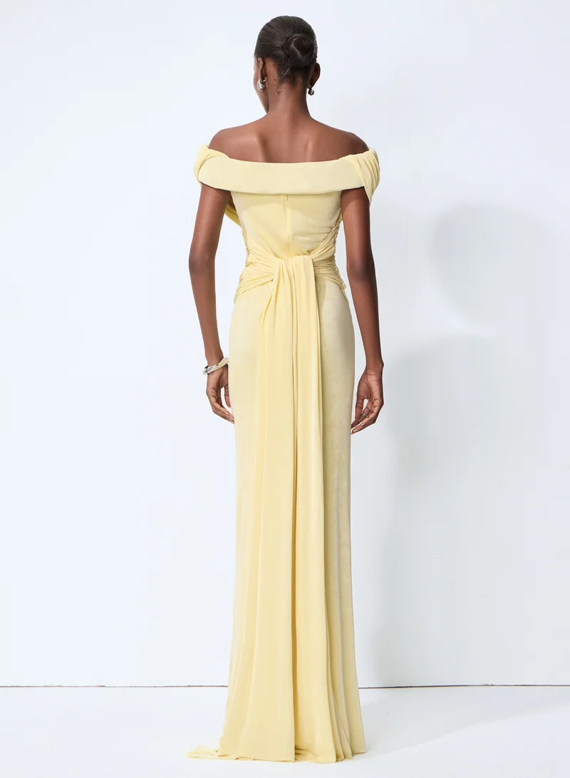 Sunfere  Made to Shine Yellow Off Shoulder Ruched Maxi Dress for Women | Best Price UAE