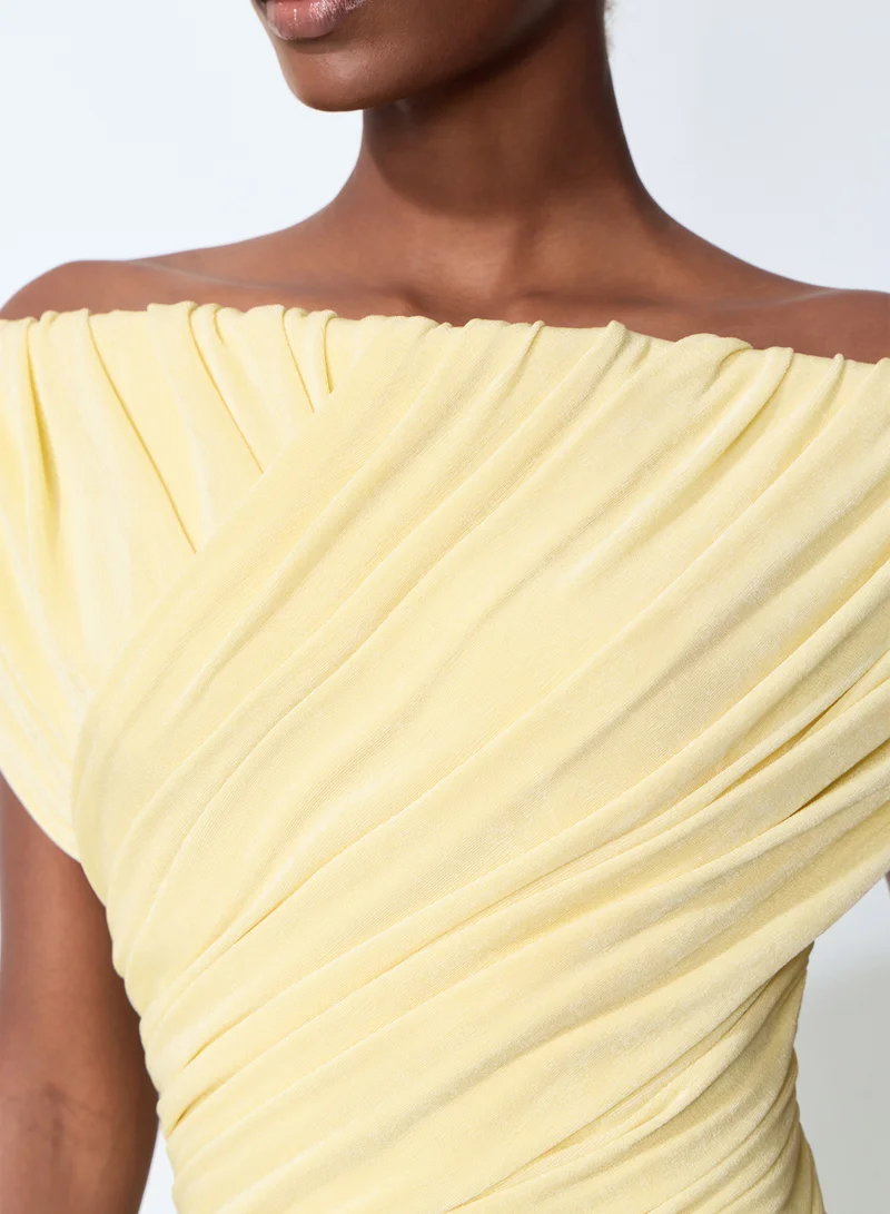 Sunfere  Made to Shine Yellow Off Shoulder Ruched Maxi Dress for Women | Best Price UAE