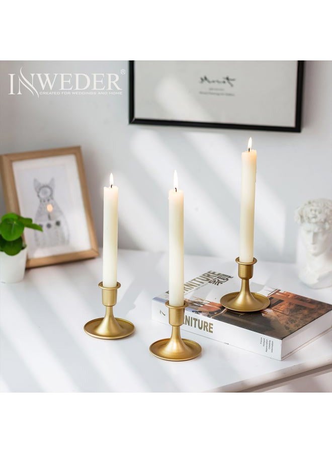 Inweder Gold Candle Holders Brass Candlestick Holders: 2Pcs Taper Candle Holders, Candle Holders for Candlesticks, Gold Candle Holders for Table Centerpiece, Wedding, Party, Chrismas, Mantel, Home Decor - Image 3