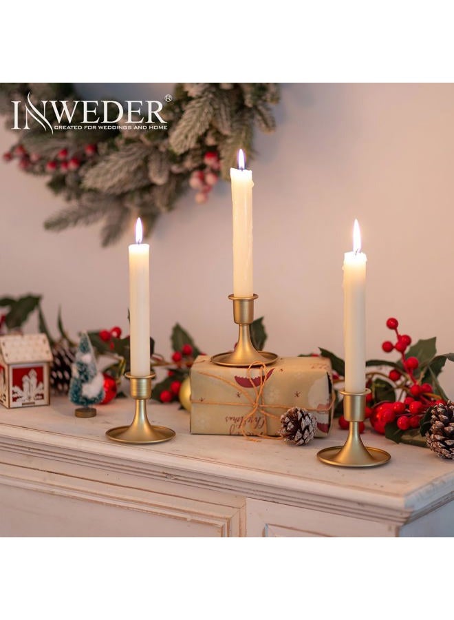 Inweder Gold Candle Holders Brass Candlestick Holders: 2Pcs Taper Candle Holders, Candle Holders for Candlesticks, Gold Candle Holders for Table Centerpiece, Wedding, Party, Chrismas, Mantel, Home Decor - Image 2