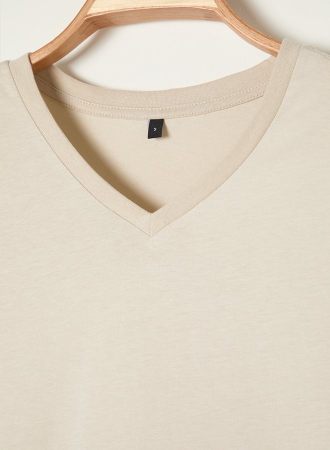 trendyol Mink Slim/Slim Cut Basic V Neck Short Sleeve 100% Cotton T-Shirt - Image 4