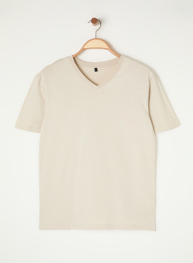 trendyol Mink Slim/Slim Cut Basic V Neck Short Sleeve 100% Cotton T-Shirt - Image 3