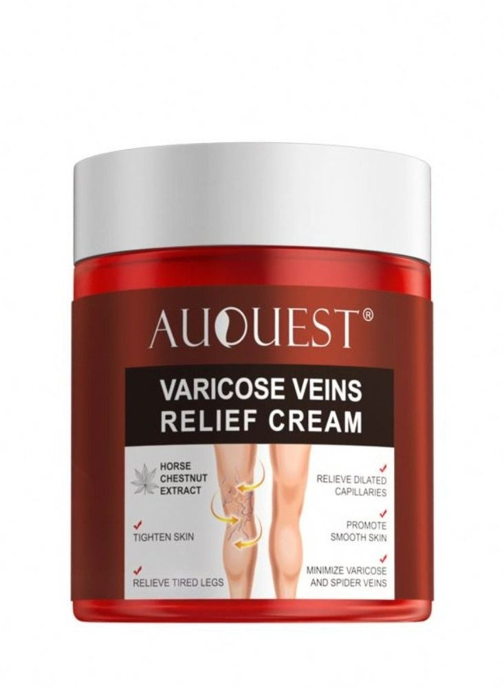 AuQuest Varicose Veins Relief Cream - Horse Chestnut Extract Added - Promote Smooth Skin, Pain Relief - Relief Leg & Hand Pain - Eliminates Phlebitis Angiitis Inflammation 80g  - Image 1