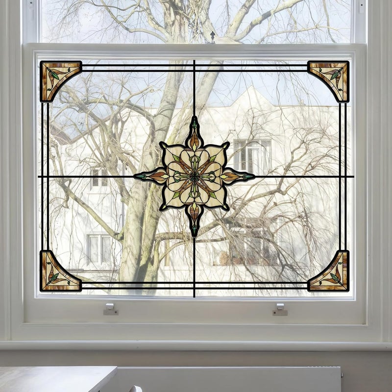 ADD.HERES Window Stickers, ‌Stained Glass Window Privacy Film UV Blocking Static Cling for Home Kitchen Office Bathroom, Amber Starry Light 30x40D - Image 5