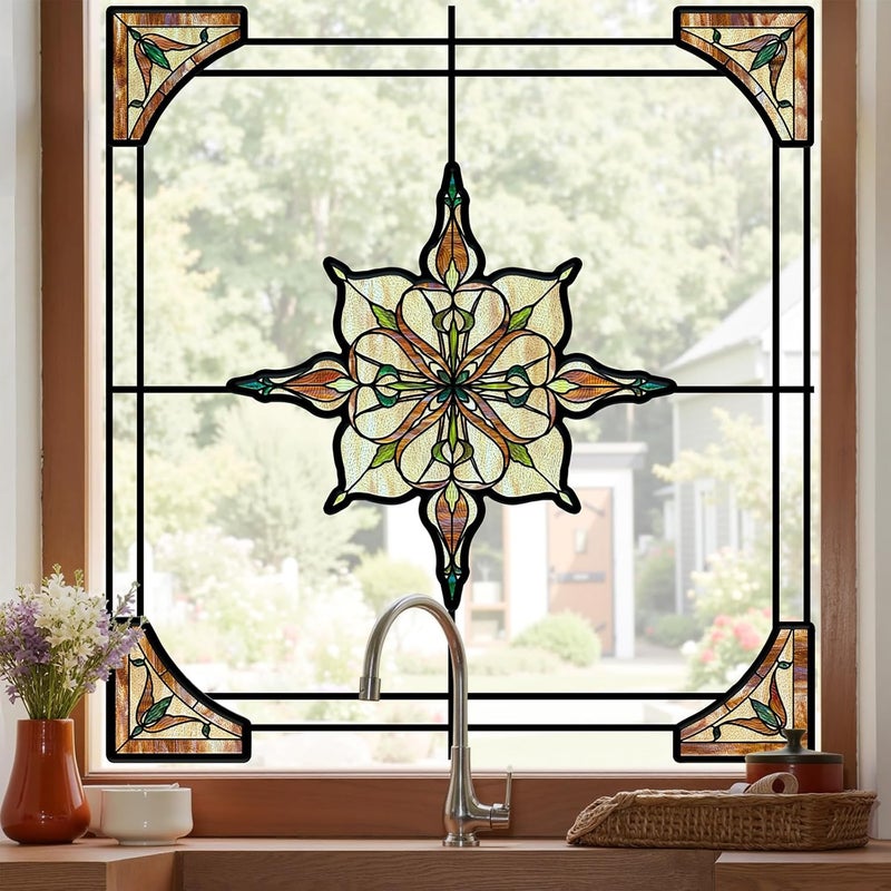ADD.HERES Window Stickers, ‌Stained Glass Window Privacy Film UV Blocking Static Cling for Home Kitchen Office Bathroom, Amber Starry Light 30x40D - Image 1