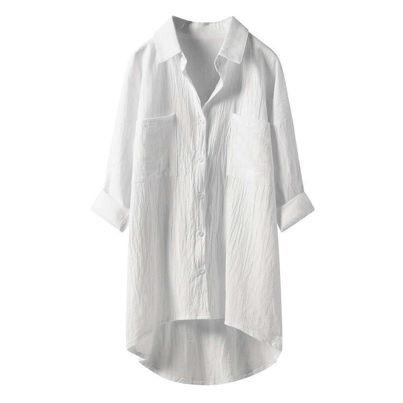 Spot foreign trade 2023 new Korean style temperament solid color cotton and linen shirt loose autumn shirt womens top Black