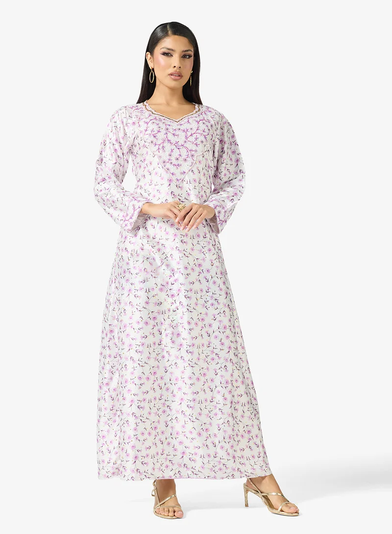 ARABIAN CLOSET Embellished Belted Jalabiya