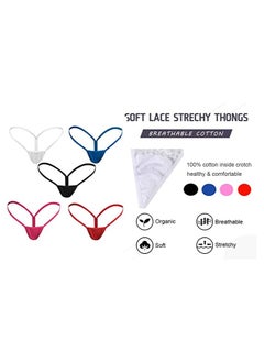 STAUD Women's Lace G-String Thongs Underwear, 5pcs Low Rise T-Back Panties, Comfortable Lace T Pants for Everyday Wear (Size: L)  - Image 2