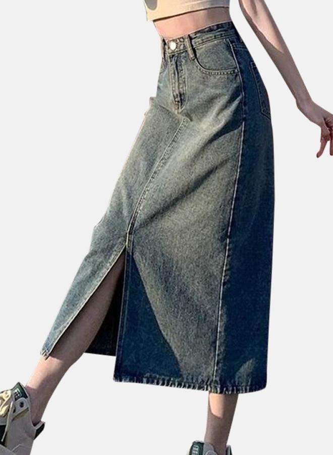 YUNIQEE Blue A-Line Midi Denim Skirts - Image 4
