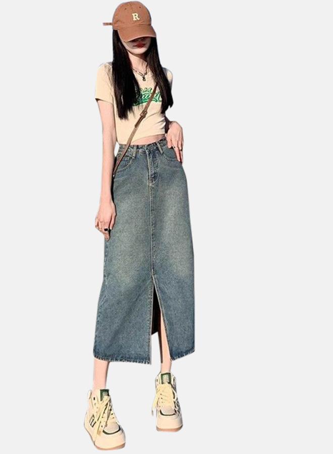 YUNIQEE Blue A-Line Midi Denim Skirts - Image 3