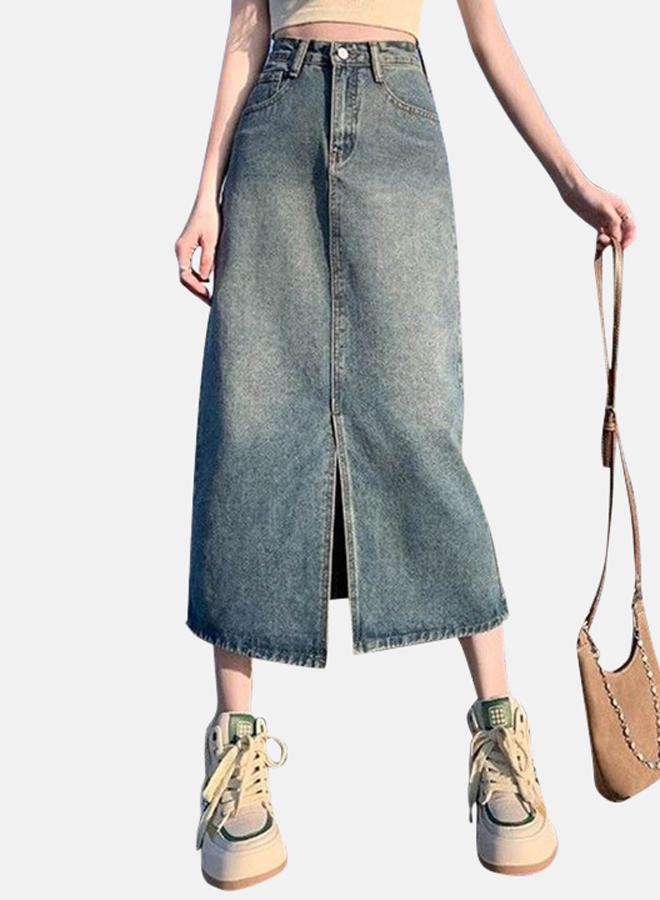 YUNIQEE Blue A-Line Midi Denim Skirts - Image 1