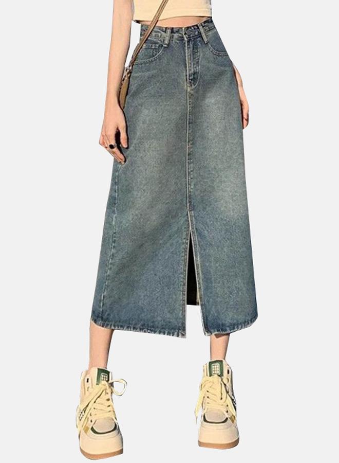 YUNIQEE Blue A-Line Midi Denim Skirts - Image 2
