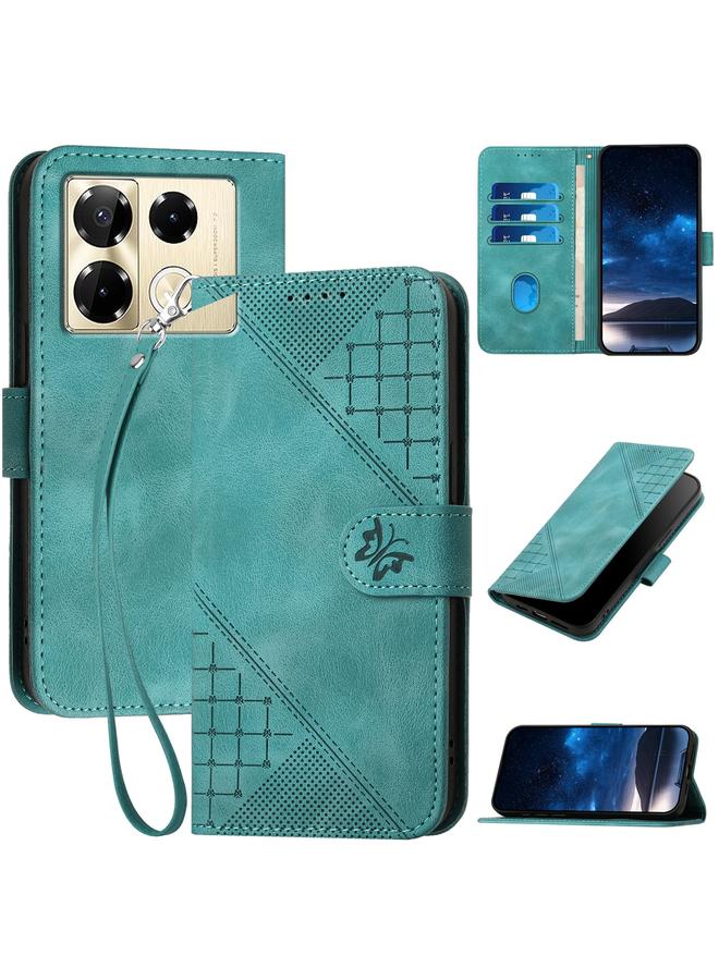 Zaboon Case For Infinix Note 40 Pro 4G / 5G Grid Butterfly Embossed Pattern Leather Phone Case with Lanyard - Image 1