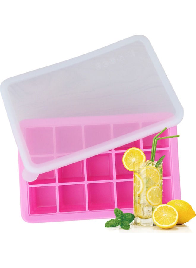NIBEMINENT Ice Cube Trays Release Silicone 15 Grids with Spill-Resistant Removable Lid Stackable DIY Home Molds for Chilled Drinks Assorted 19.5*4*12.5cm - Image 1