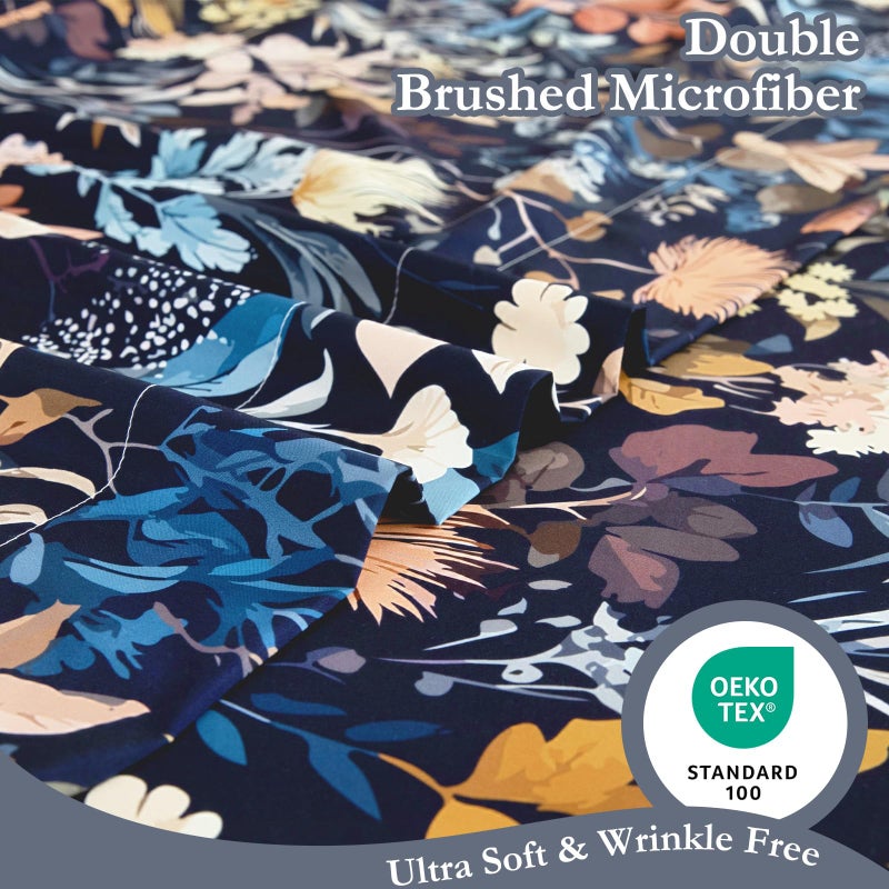 MICORAL Boho Floral Queen Sheet Set, 4-Piece Printed Botanical Bed Sheets, 16" Deep Pocket, Ultra Soft & Cooling Sheet, Oeko-TEX Certified, Midnight Blooms - Image 3
