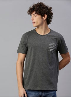 HIGH STAR Charcol Melange Colour, T-shirt, has a round neck, and Regular sleeves 