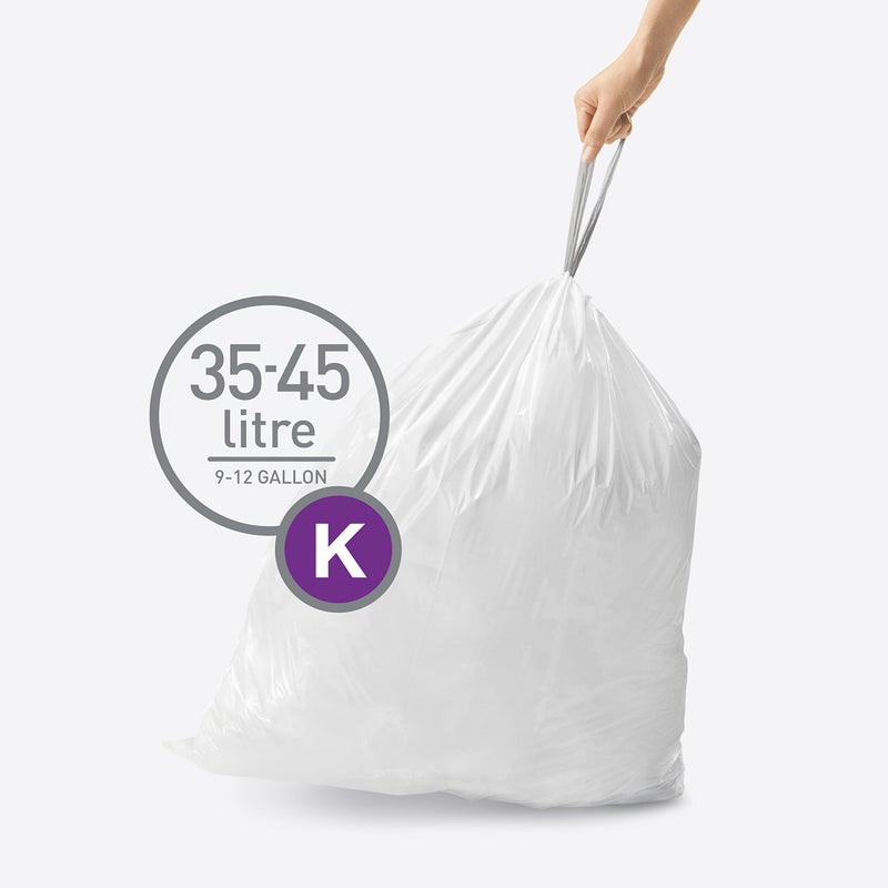 simplehuman Code K 200 Count, Dispenser Pack Custom Fit Liners, Drawstring Trash Bags, 35-45 Liter / 9-12 Gallon, White - Image 4
