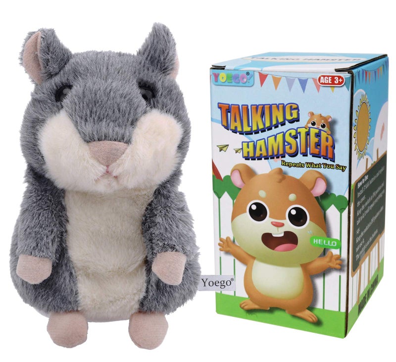 YOEGO Talking Hamster Repeats What You Say Interactive Stuffed Plush Animal Talking Toy,Perfect Toy Gifts for Boys Girls Age 3+ (Gray) - Image 1