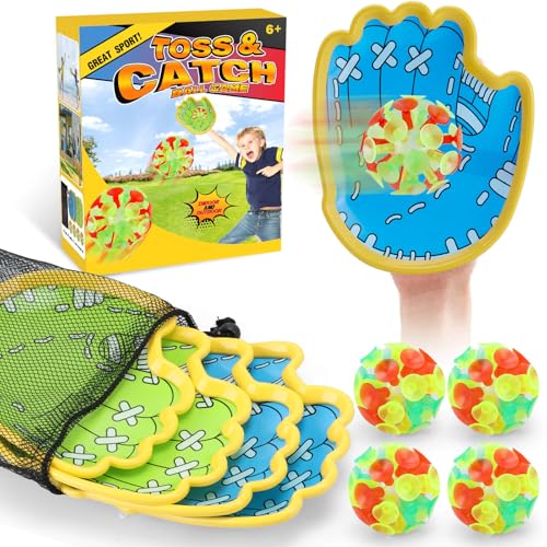 Dolanus Toss and Catch Games Throw Catch Velcro Ball Set with 4 Paddle 4 Balls Toys for Kids Outdoor Outside Pool Sand Beach Activities Birthday Gifts for Ages 3 4 5 6 8 12 Year Old Boys Girls - Image 1