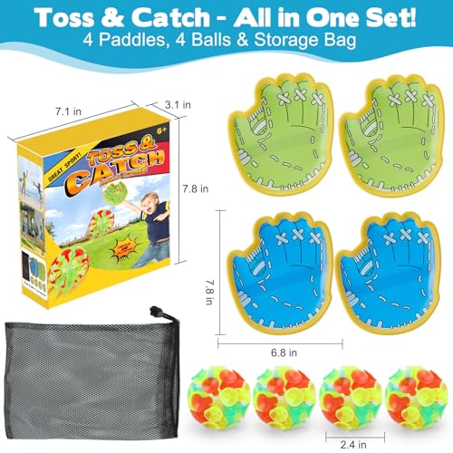 Dolanus Toss and Catch Games Throw Catch Velcro Ball Set with 4 Paddle 4 Balls Toys for Kids Outdoor Outside Pool Sand Beach Activities Birthday Gifts for Ages 3 4 5 6 8 12 Year Old Boys Girls - Image 5