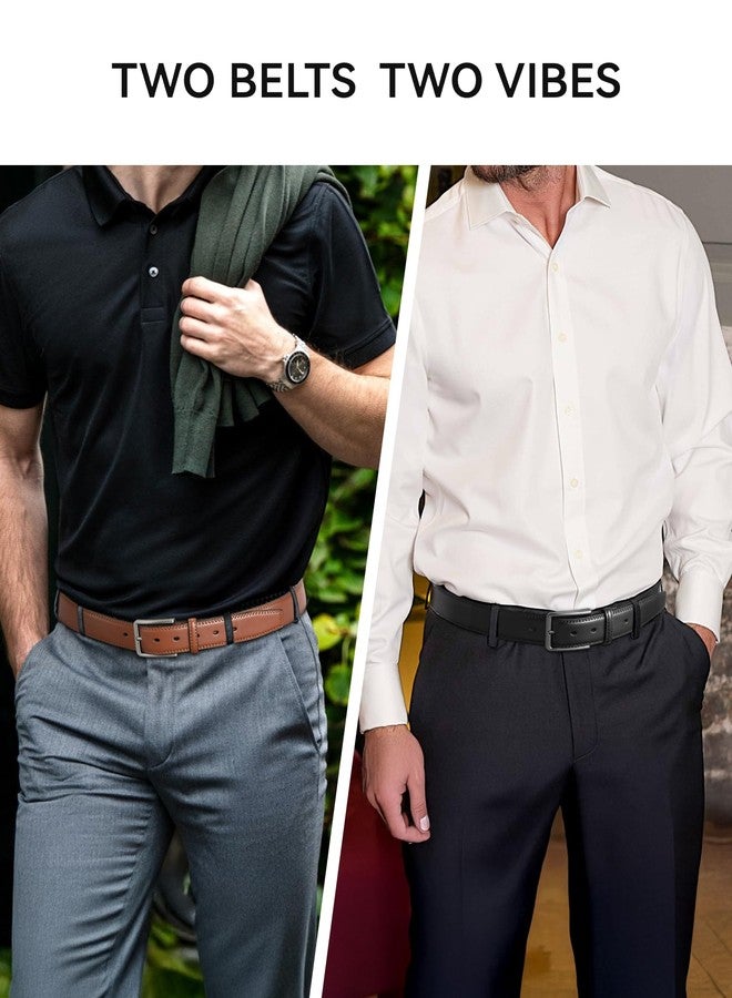 CHAOREN Leather Dress Belt Men 2 Pack - 1 3/8" Mens Belts for Work Business Casual Jeans - Image 2