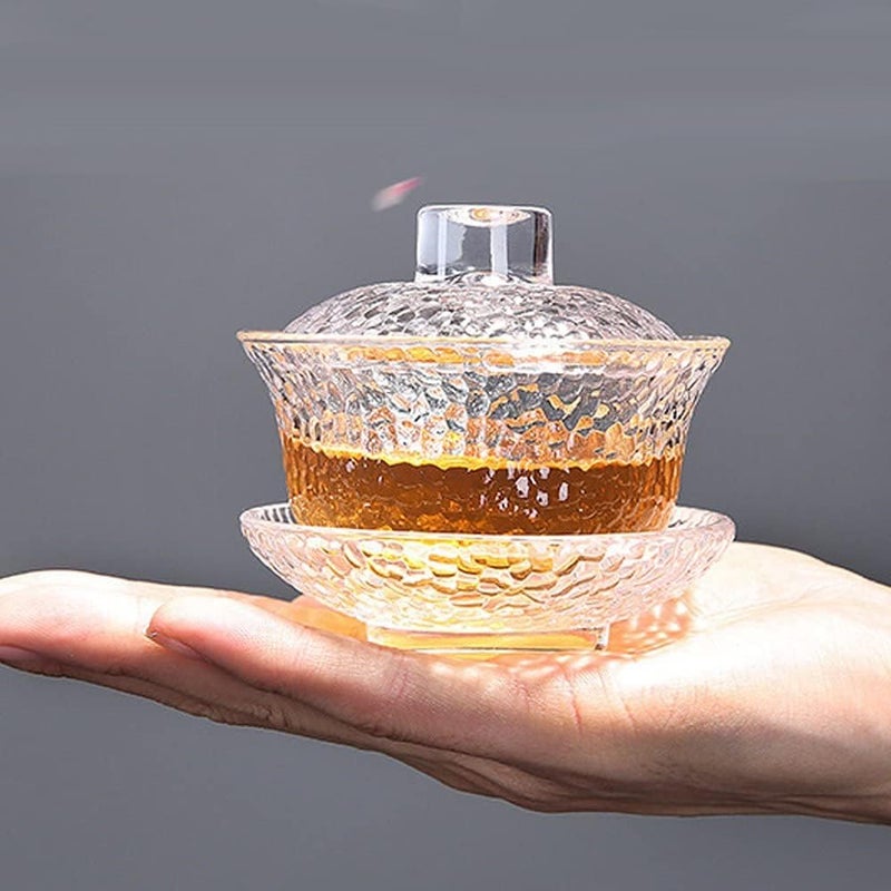 Eplze YBK Tech Crystal Gaiwan Glass Kung Fu Tea Cup with Saucer and Lid Chinese Traditional Sancai Tea Bowl Clear cup - Image 5