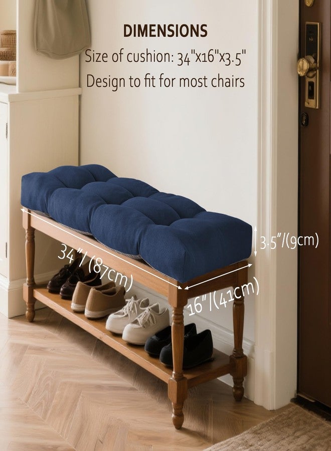 ELFJOY Tufted Bench Cushion Thicken Patio Furniture Cushions Classic Solid Color Porch Swing Cushion Soft Bench Pillow with Non Slip Backing (34x16x3.5 inch Navy) - Image 2