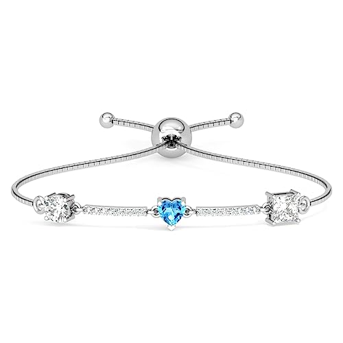 Clara 925 Pure Silver Blue Heart Hand Bracelet | Adjustable, Anti Tarnish, Swiss Zirconia | Gift for Women and Girls - Image 1