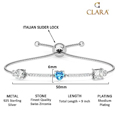 Clara 925 Pure Silver Blue Heart Hand Bracelet | Adjustable, Anti Tarnish, Swiss Zirconia | Gift for Women and Girls - Image 5