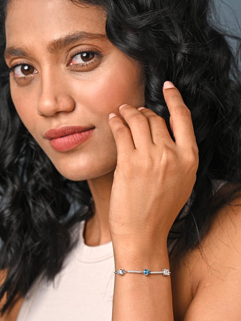 Clara 925 Pure Silver Blue Heart Hand Bracelet | Adjustable, Anti Tarnish, Swiss Zirconia | Gift for Women and Girls - Image 4