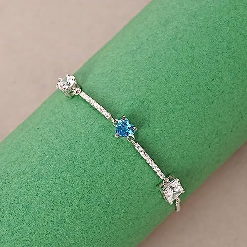 Clara 925 Pure Silver Blue Heart Hand Bracelet | Adjustable, Anti Tarnish, Swiss Zirconia | Gift for Women and Girls - Image 3