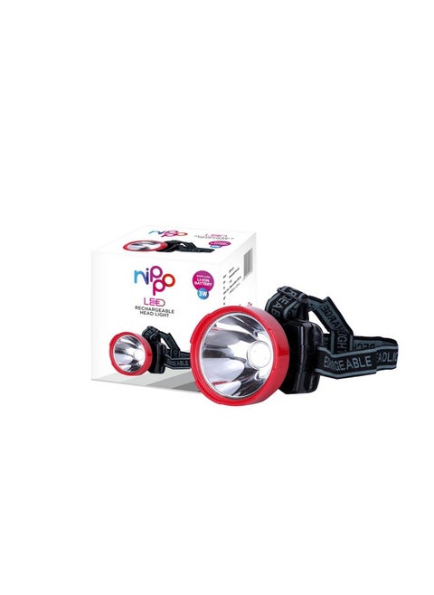 NIPPO Rechargeable Head Lamp, 3W LED, 3 Modes, Upto 10 Hours Backup, Emergency Light for Outdoor Activities, Plastic