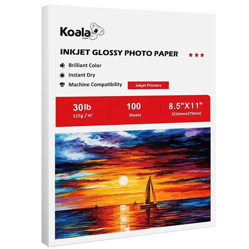 KOALA PAPER Koala Glossy Thin Inkjet Paper 8.5x11 Inches 100 Sheets Compatible with Inkjet Printer Use DYE INK 115gsm - Image 1